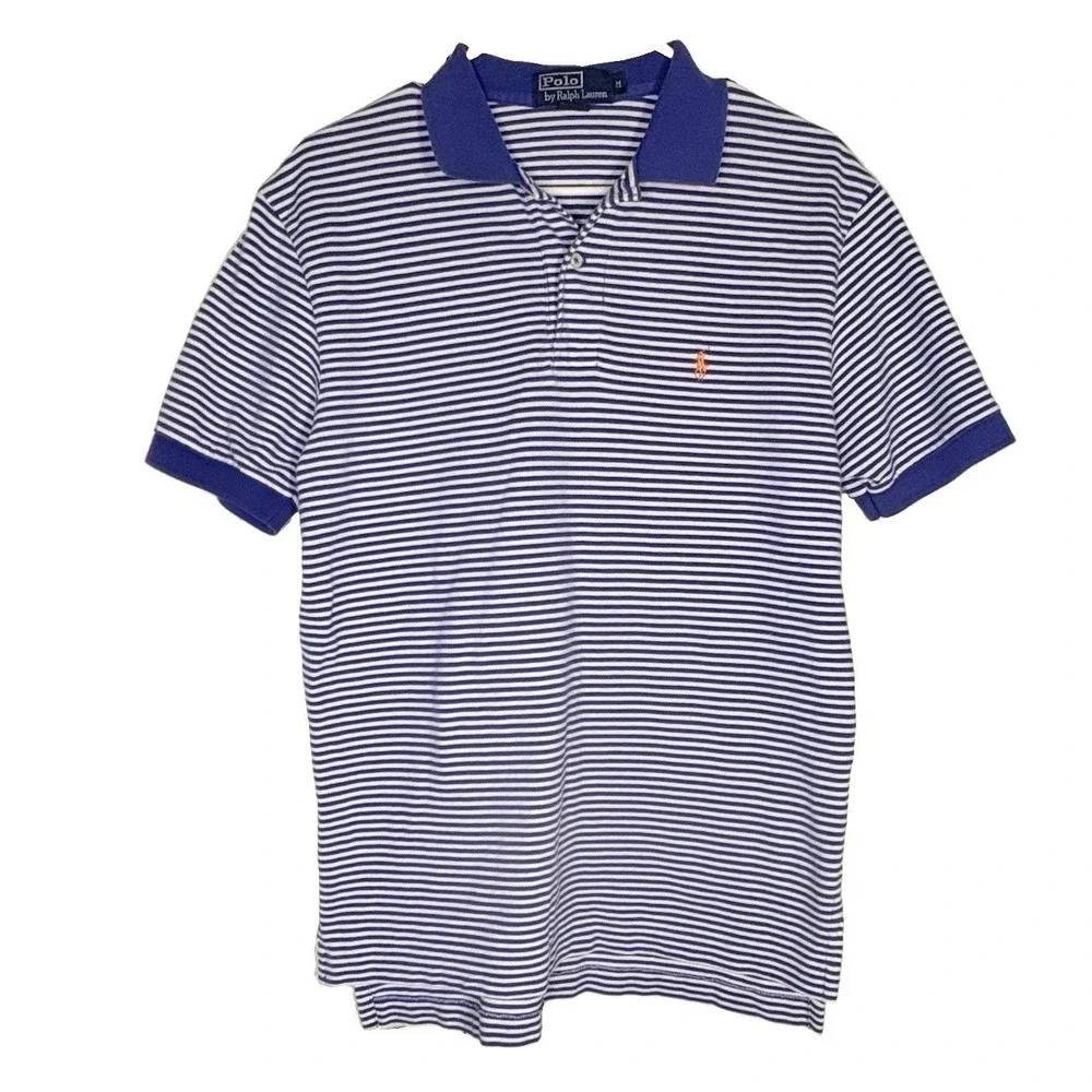 Polo Ralph Lauren Mens Classic Fit Striped Polo Shirt Royal Blue White Medium